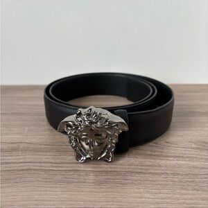 Versace Belt Medusa Big Buckle Silver Black Leather Sz 105 Men's Authentic